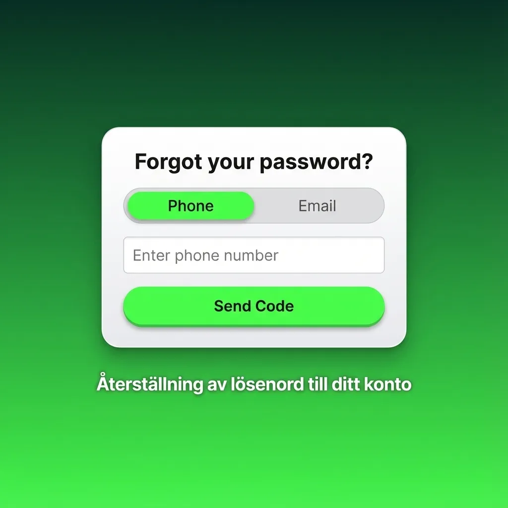 Illustration av steg‑för‑steg‑guide för att återställa glömt spelkontolösenord via e‑post eller mobilnummer