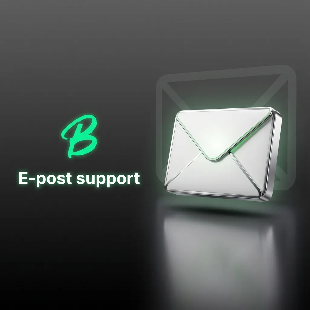 Illustration av e‑postsupport: dator med öppet e‑postfönster och kundtjänstikon som symboliserar skriftlig hjälp