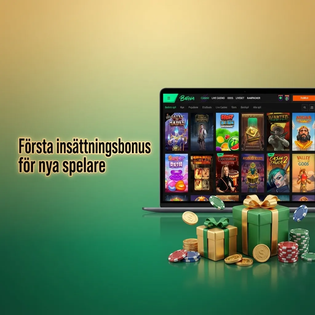 Banner med texten ”Första insättningsbonus 500 % upp till 5 000 kr” för nya svenska spelare