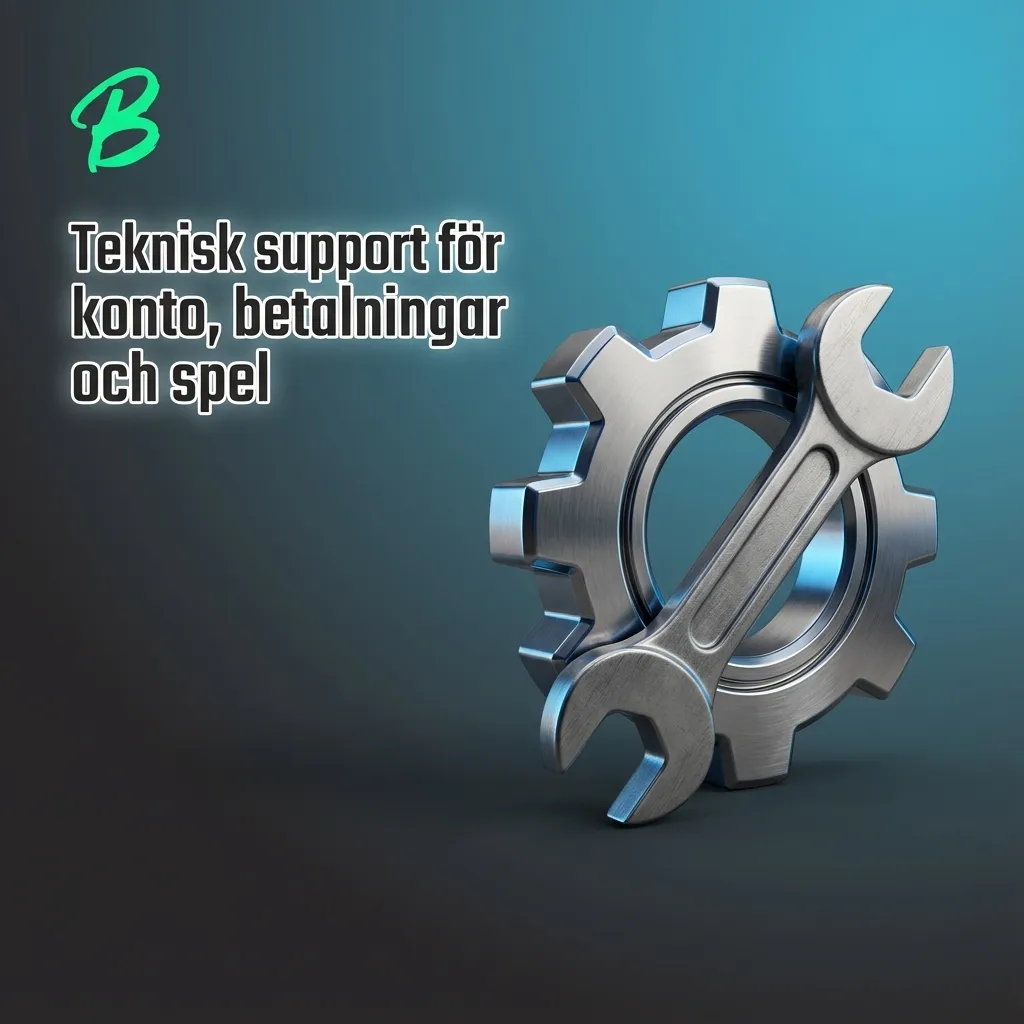 Illustration av teknisk support: chatt, e‑post och telefonhjälp för konto-, spel- och betalningsproblem
