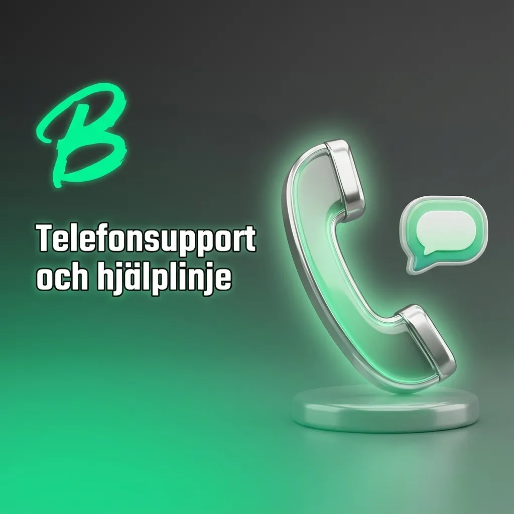 Illustration av person som ringer Betinia kundtjänst helpline, med telefonikon och supporttext på svenska