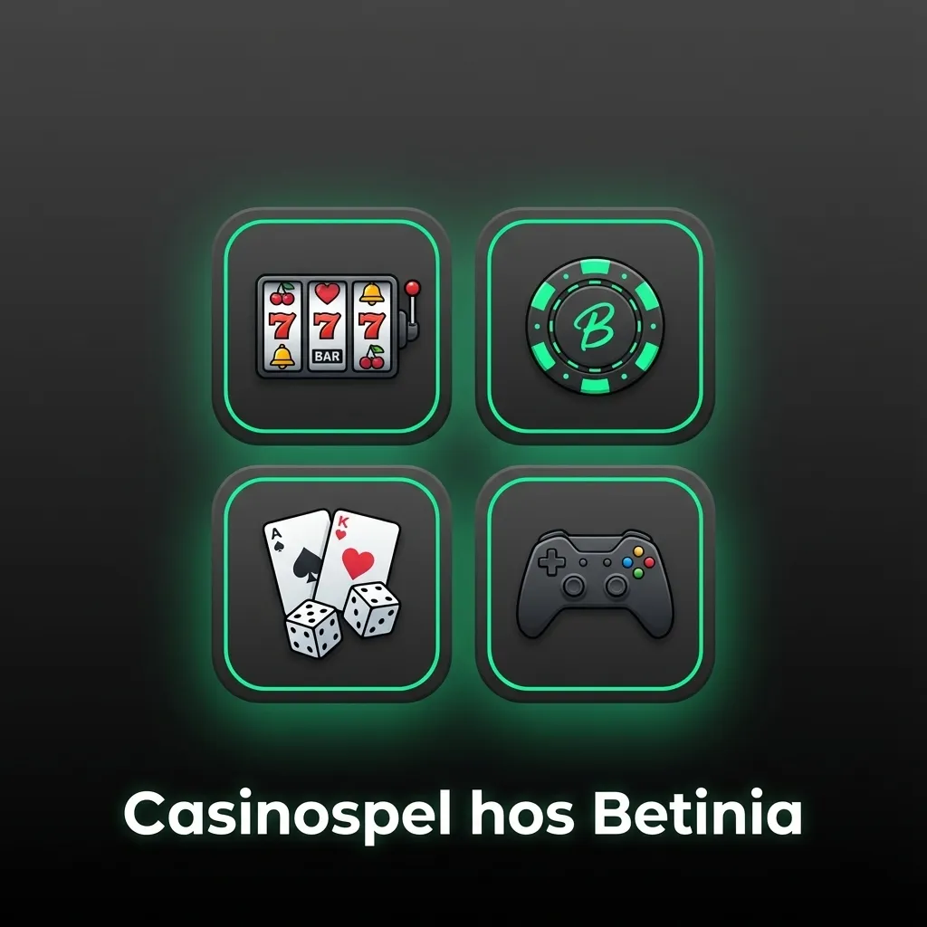 Skärmbild av Betinia casino med spelkategorier som slots, jackpottar, bordsspel, videopoker, live casino och skraplotter