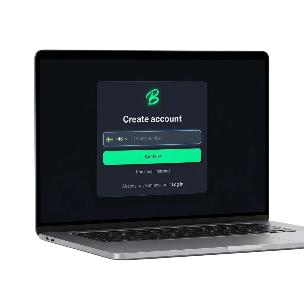 Illustration av Betinia registreringsprocess i Sverige med flera metoder, spelkonto, insättningar och välkomstbonus