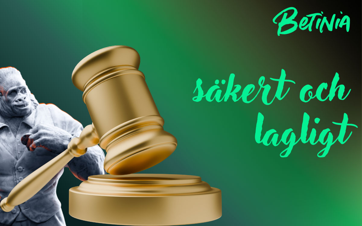 Illustration om Betinia som lagligt och säkert casino i Sverige, med fokus på licens, datasäkerhet och ansvarsfullt spel.