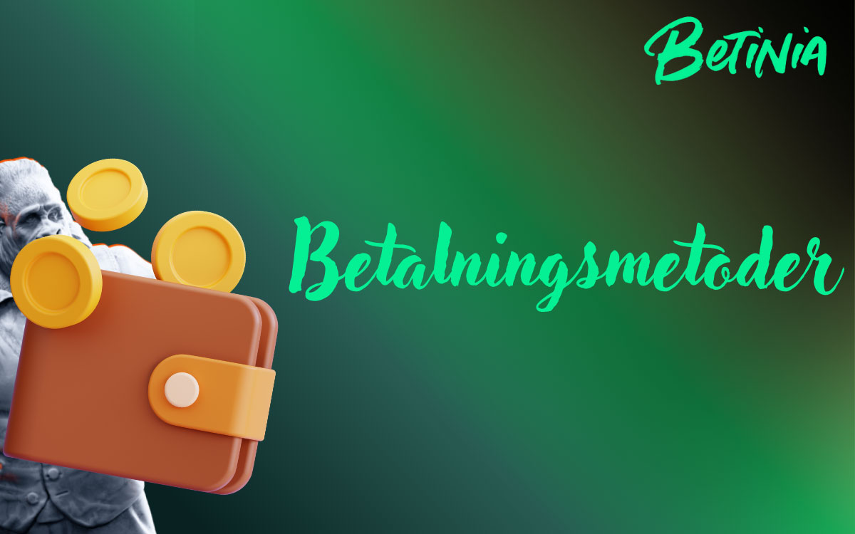 Illustration av Betinia app med svenska betalningsmetoder som Trustly, Swish, kort, e-plånböcker och banköverföring