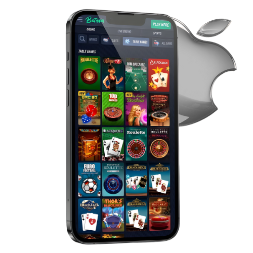 Mobilskärm med Betinia iOS-app för svenskt casino och betting, SEK-valuta och välkomstbonus visad på skärmen