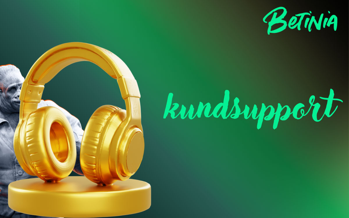 Ikoner för livechatt, e‑post och FAQ som visar Betinias kundsupport dygnet runt för svenska spelare