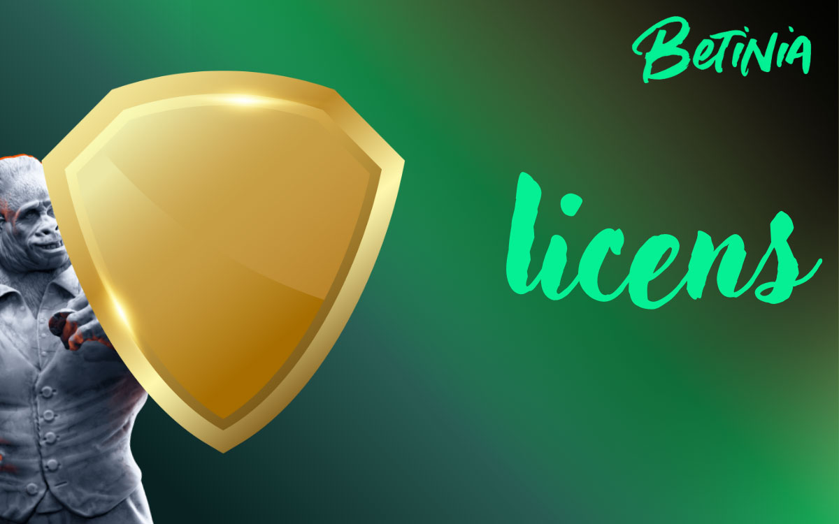 Logotyp och text som visar Betinia med officiell licens från Malta Gaming Authority MGA/B2C/486/2018