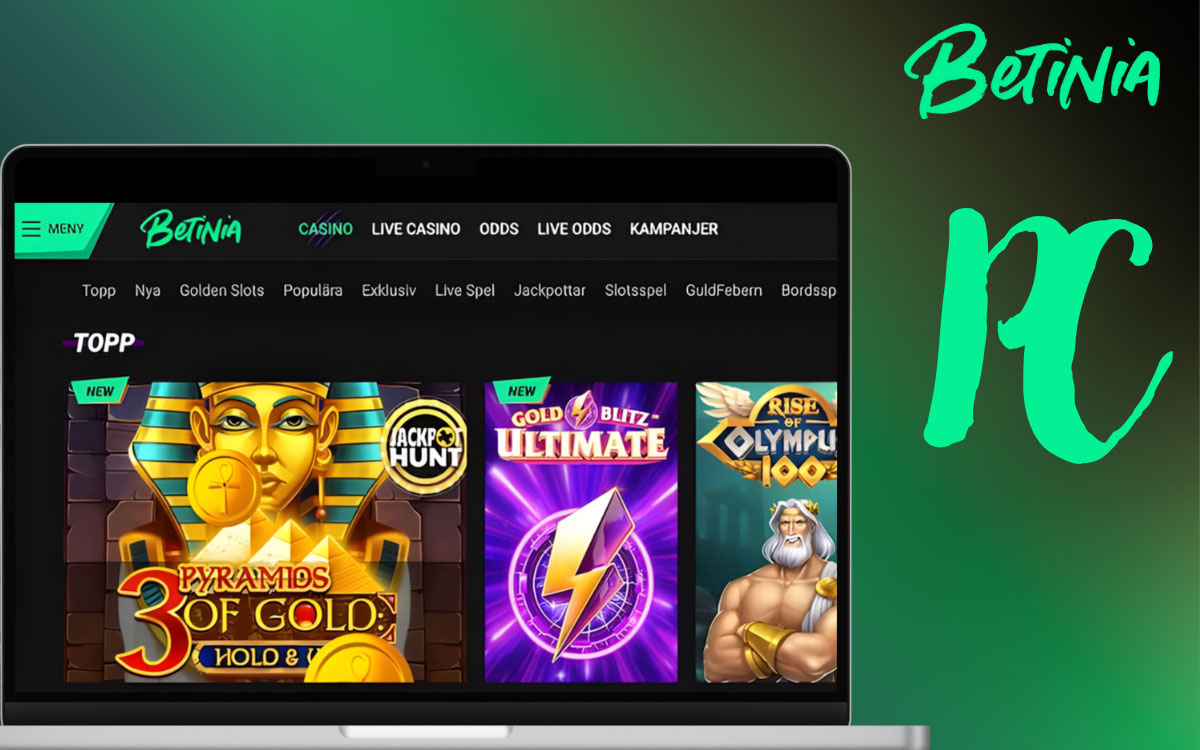 Illustration av Betinia på laptopskärm med webbläsare, utan separat desktopklient för Windows eller macOS