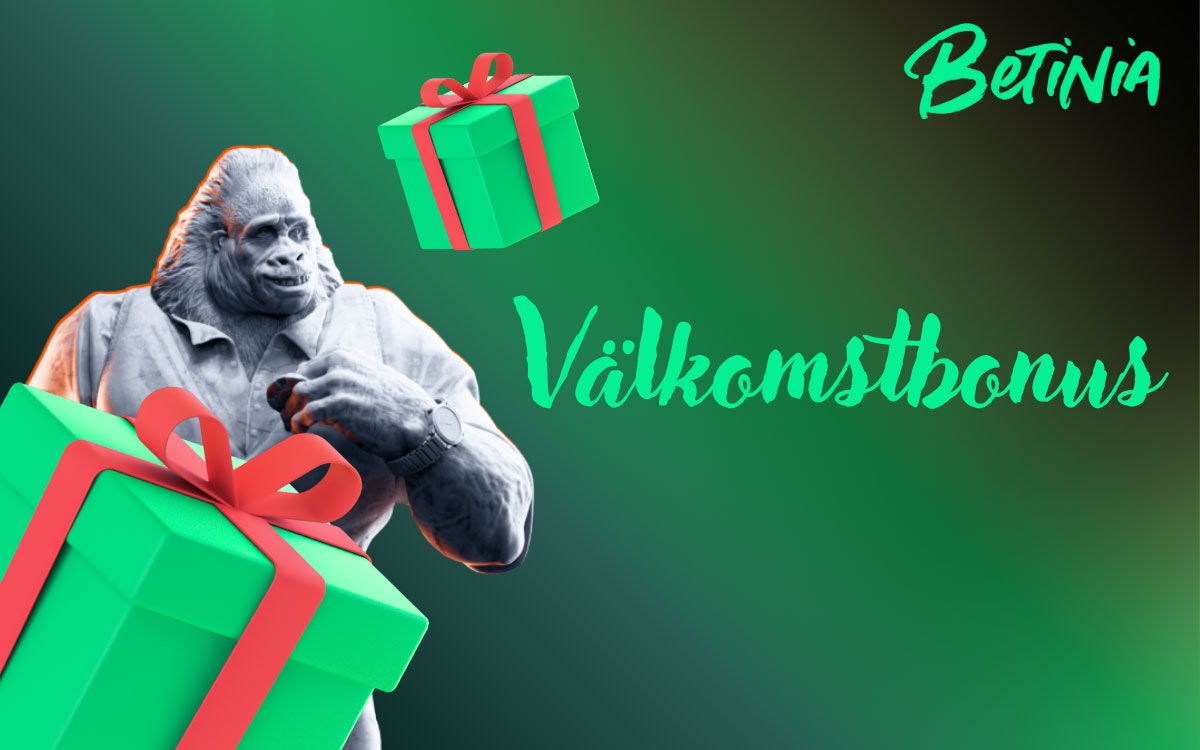 Grafik om Betinia välkomstbonus som förklarar upp till 500% casinobonus och omsättningskrav för nya svenska spelare