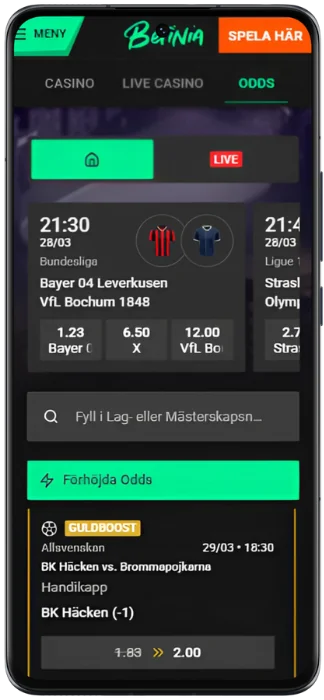 Betinia Skärmdump av sport
